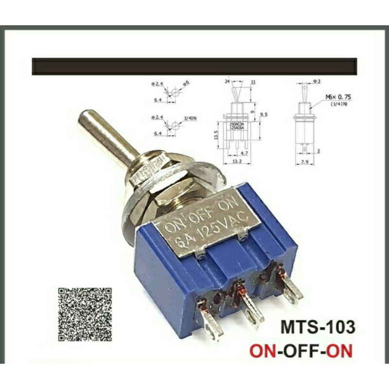 Saklar Toggle 3 kaki  ON-OFF-ON