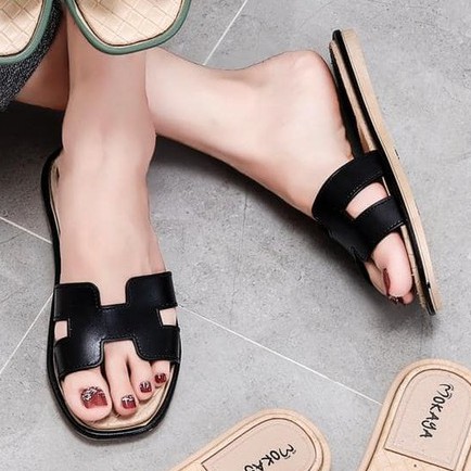 Sandal Slop H Wanita Jelly Import Mokaya (HPS-8856-PS) & 7168 Sandal Wanita Berkulitas-7168 - Black