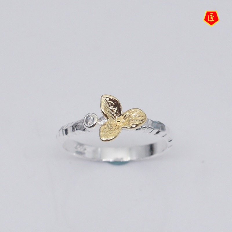 [Ready Stock]Minimalist Creative 18K Golden Clover 925 Silver Ring