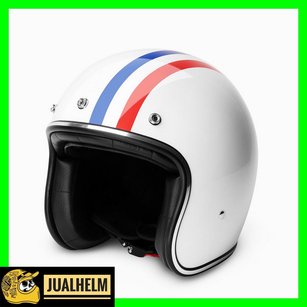 HELM RETRO ZULU ST GERMANY PUTIH GLOSSY LIST CHROME II ( Bogo / Vespa / Klasik )