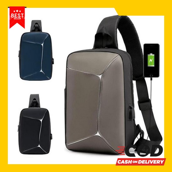 Tas Selempang Kanvas Kombinasi Kulit Asli Vintage | Selempang Messenge Tas Selempang Pria Usb Sling