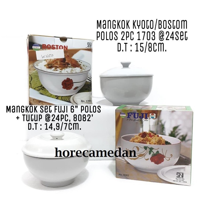 Mangkok Saji Tutup Keramik/ Casserole Keramik Putih Polos Taniti 15cm