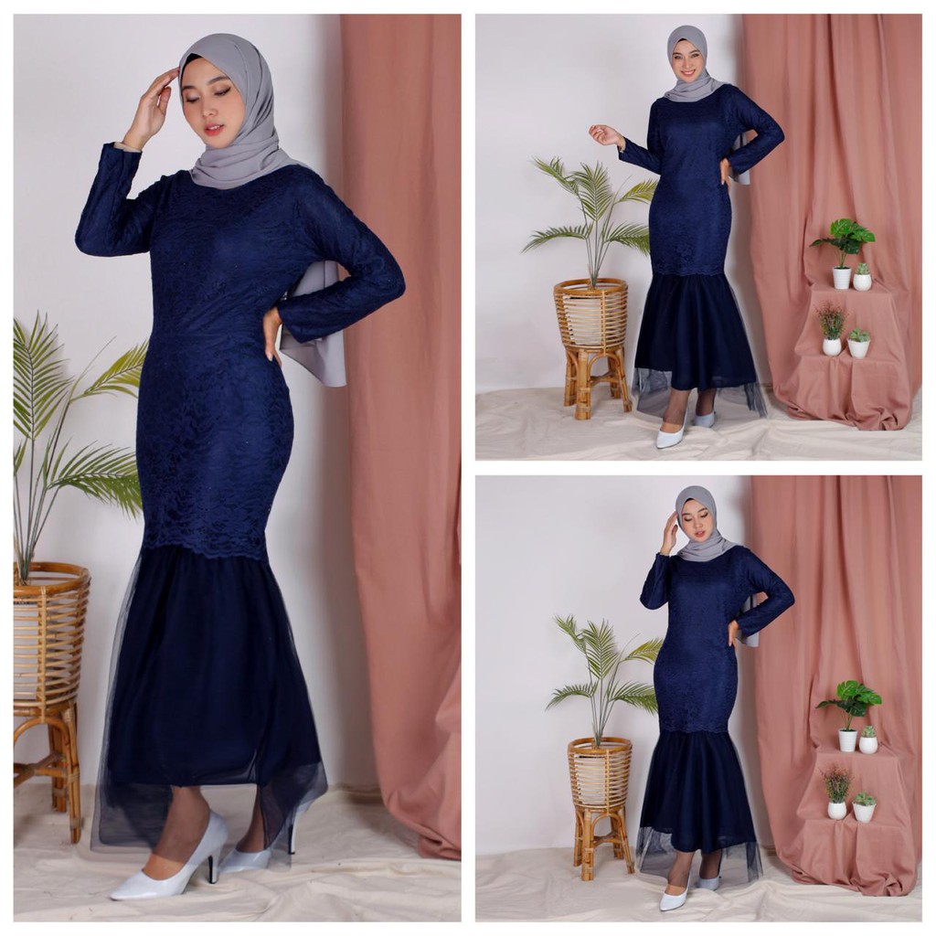 (Pasti RealPict) Maxi Celmira Duyung Brukat Cord Tulang Premium Gamis Baju Muslim Dress Pesta