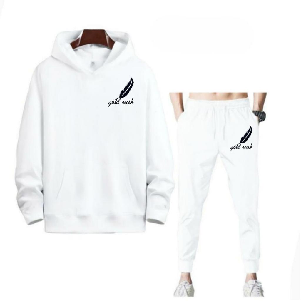 SETELAN PRIA HOODIE BULU AYAM GOLD RUSH DAN CELANA JOGGER MURAH TERLARIS