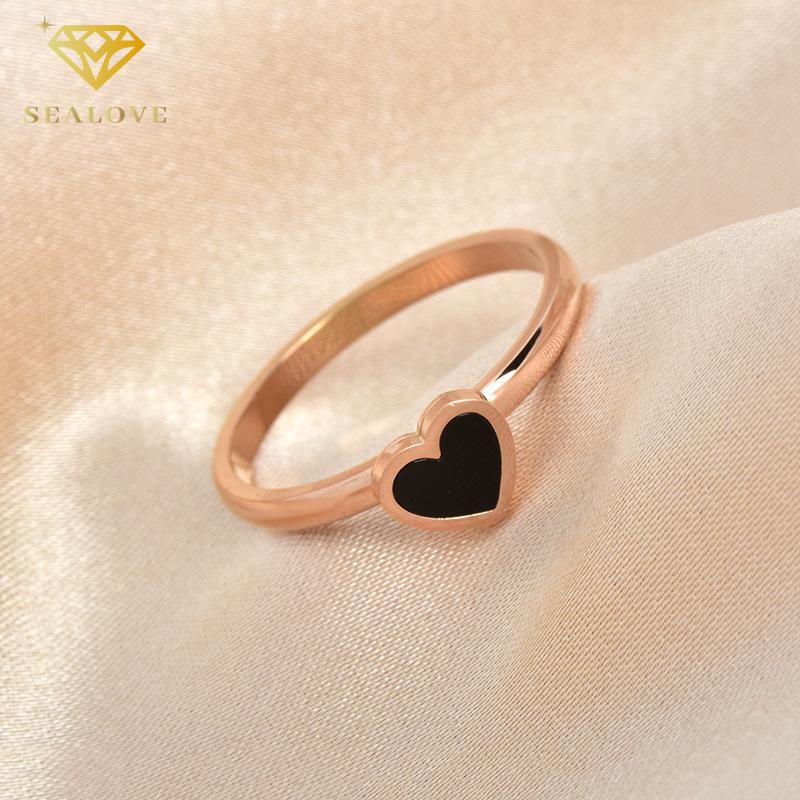 Cincin Titanium Wanita Anti Karat Asli Premium Ring hati hitam Korea Aksesoris Wanita