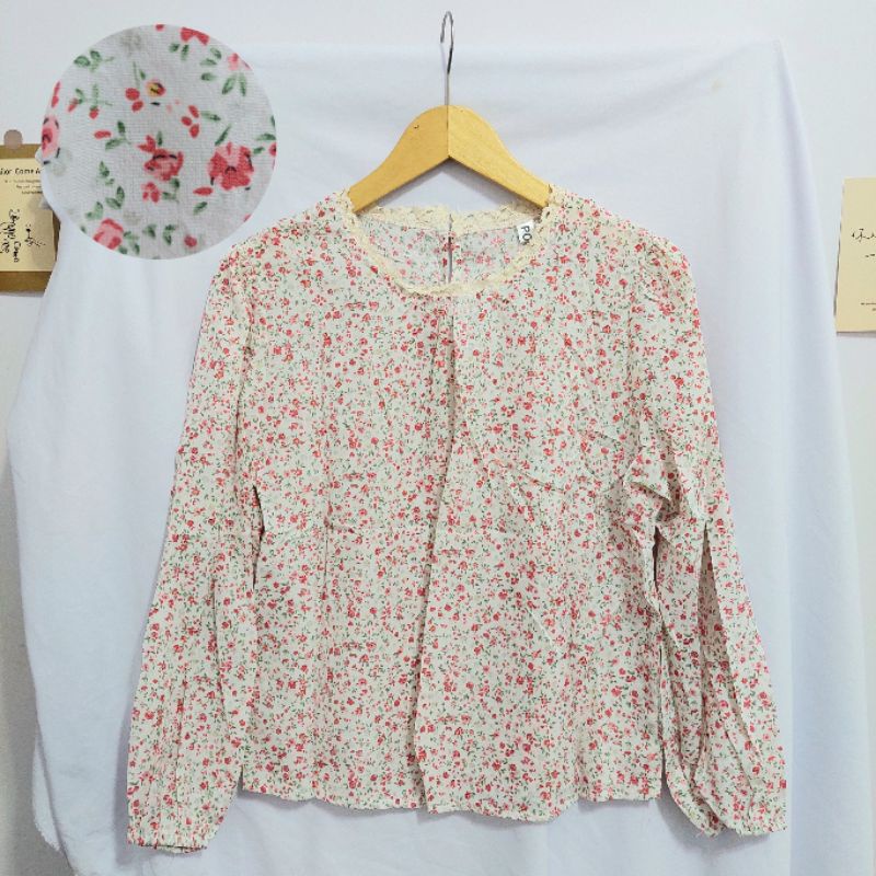 【BISA COD】Chiffon Lace Floral Blouse wanita Lengan Panjang summer atasan blus import cewek-Motif 43