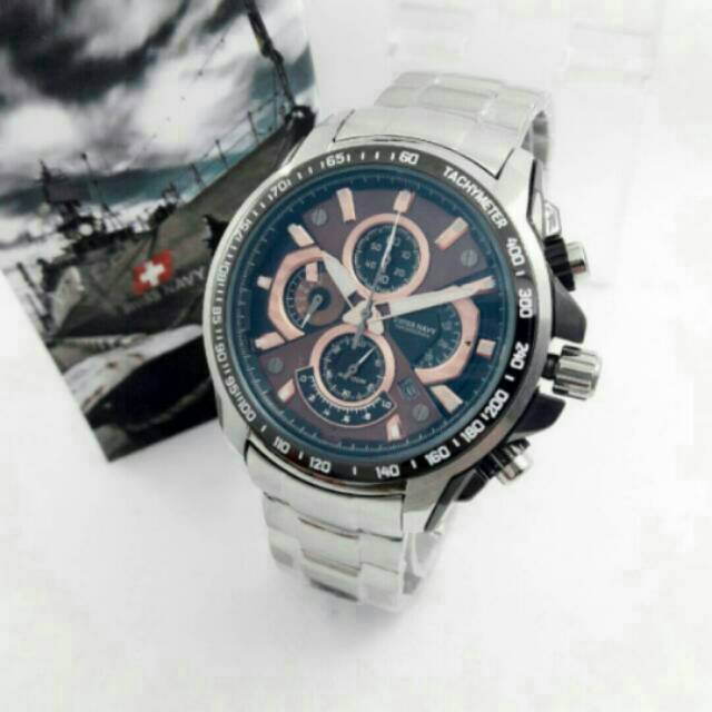 JAM TANGAN PRIA/COWOK SWISS NAVI CHRONO AKTIF RANTAI ORI GARANSI INTERNASIONAL ANTI AIR ELEGANT...