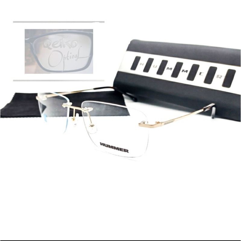 Kacamata Frame Minus Titanium Rimless Hummer H632 Gold Elegan -Original+ Pria Wanita