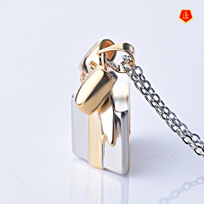 [Ready Stock]Christmas Gift Box Jeweled Pendant 18K Gold Plated Two-Tone Necklace