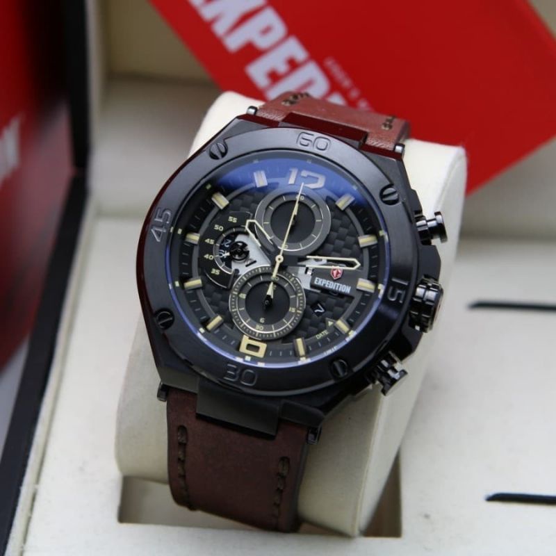 EXPEDITION E 6756M E6756M E 6756 ORIGINAL PRIA PALING MURAH BLACK ROSEGOLD BLUE LEATHER STRAP