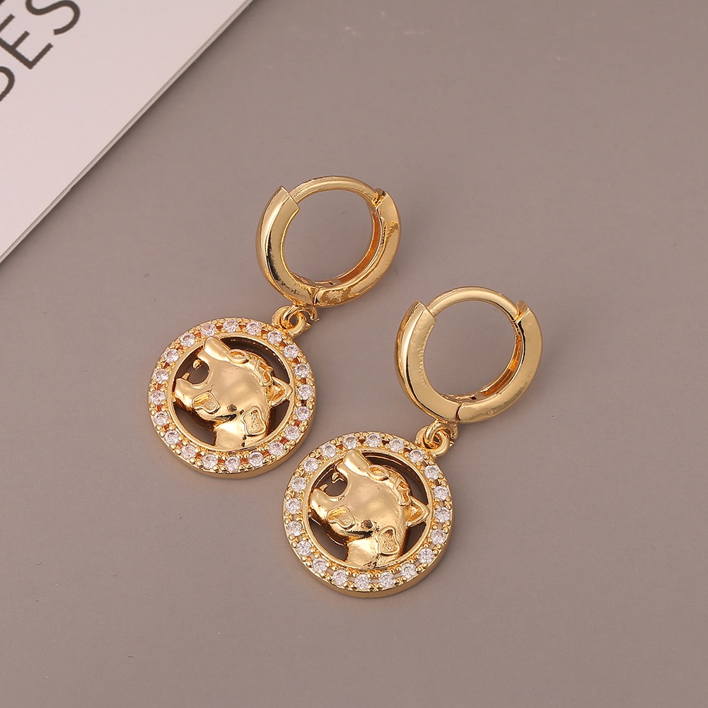 Anting-anting tembaga mikro bertatahkan zircon hewan leopard anting-anting geometris personalized an