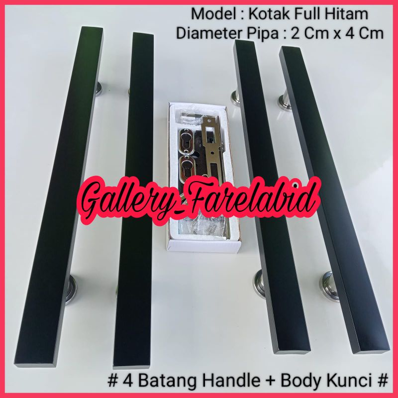 Handle Pintu Rumah Stainless Steel Kotak Hitam 80 Cm Full Set Body Kunci Gagang Pintu Rumah Modern Mewah 60 Cm Set Body Kunci Pegangan Pintu Kupu Tarung Besar 45 Cm Tarikan Pintu Rumah Utama Minimalis