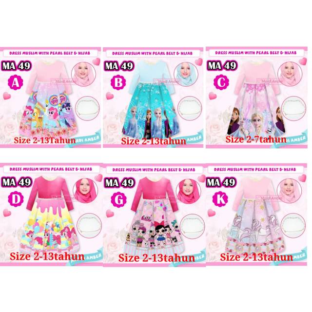DRESS GAMIS MUSLIM ANAK LEBARAN FROZEN BRANDED MARDI AMBER MA 49 KIDS