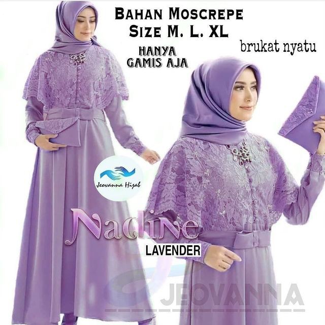 GAMIS BRUKAT NADINE KOMBINASI MOSCREPE / Gamis brokat busui/bumil muslimah wearr masa kini terbaru-LAVENDER (PROMO)
