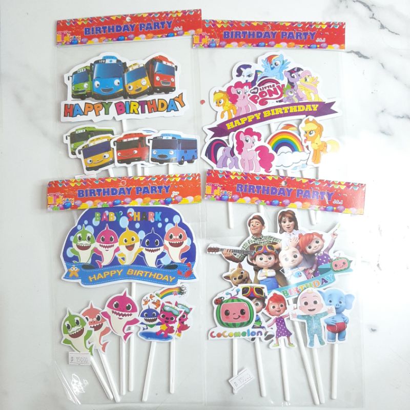 Kumpulan Cake topper toper Karakter Hiasan kue Tayo unicorn baby shark coco melon happy birthday pri