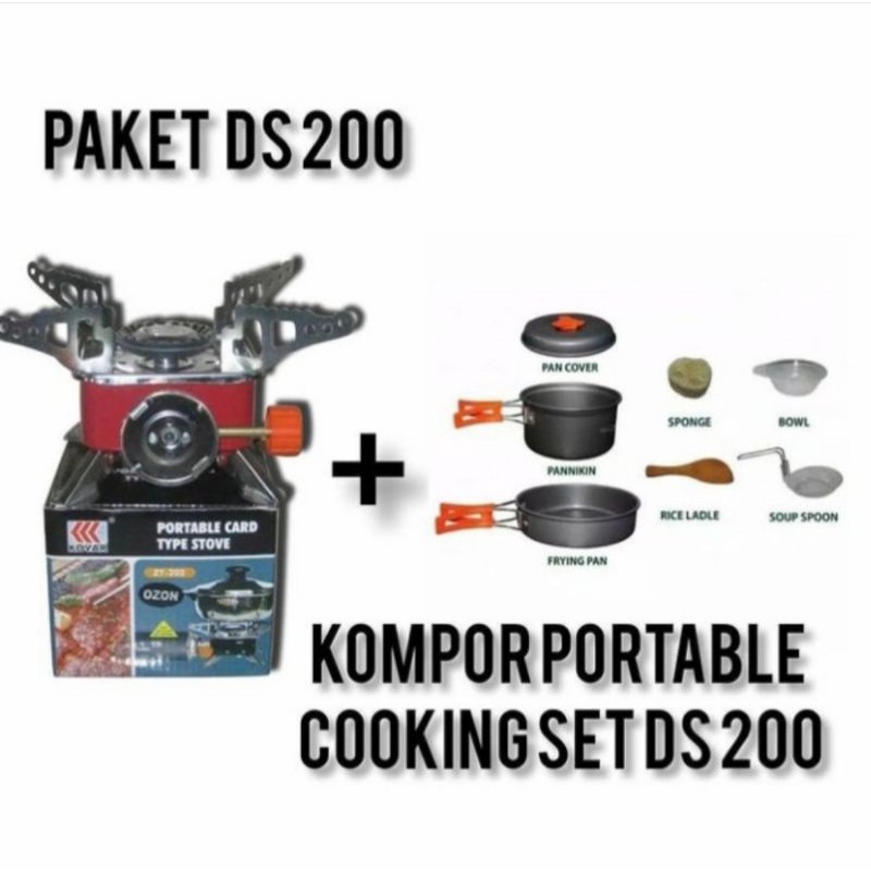 Paket Alat Masak Ds200+Kompor Kotak Perlengkapan Outdoor Gunung Advent