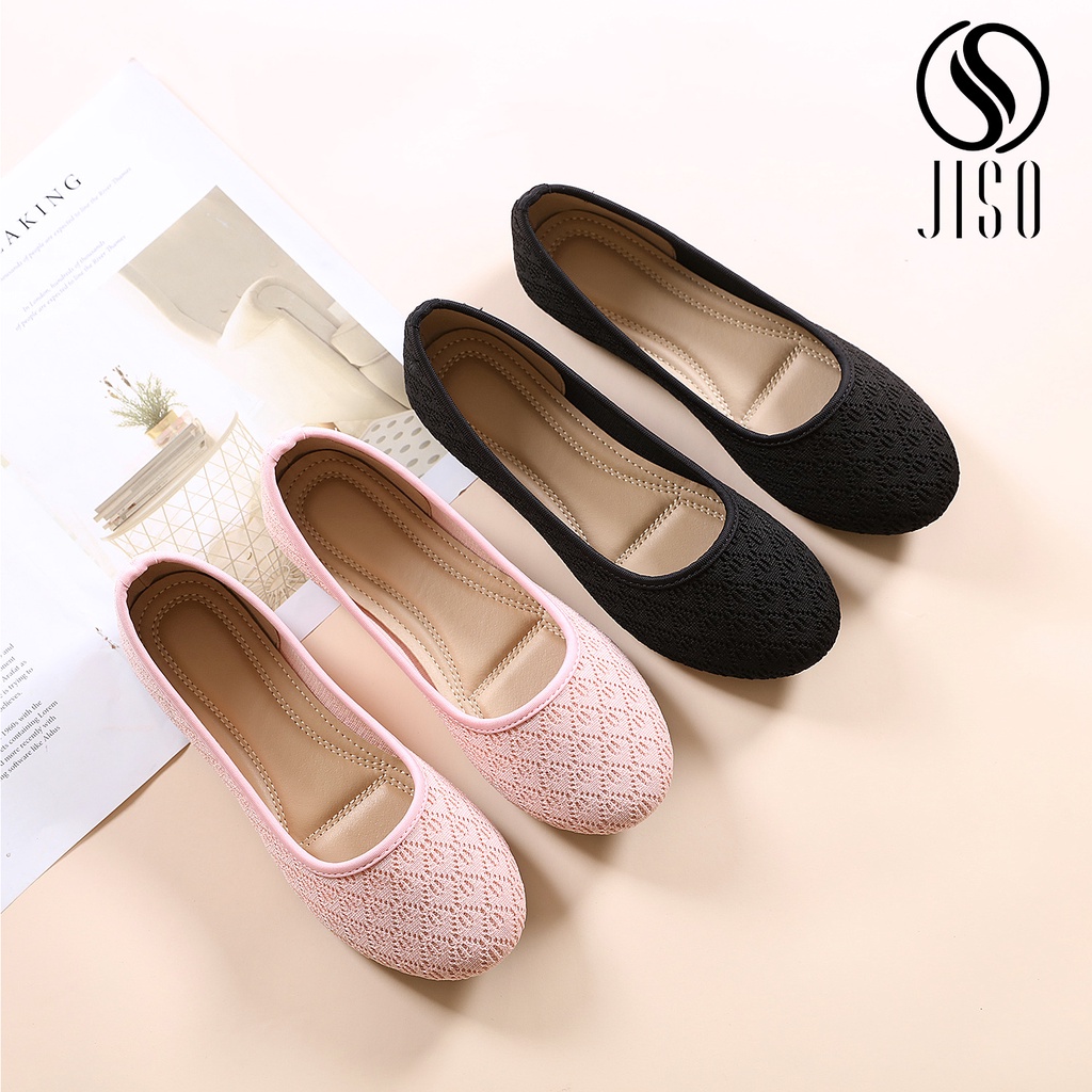 Jiso 118 Sepatu Wanita Flatshoes Ballerina Bahan Rajut Import