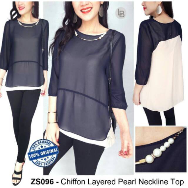 Blouse baju branded murah navy layer sifon zishen
