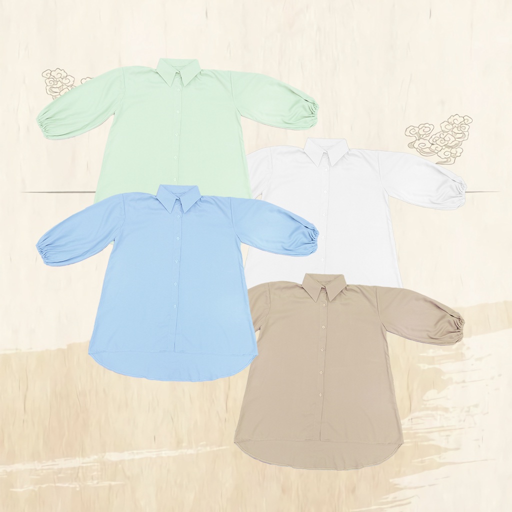 Grosir Kemeja Wanita Oversize Hijau sage, Biru, Putih, Nude