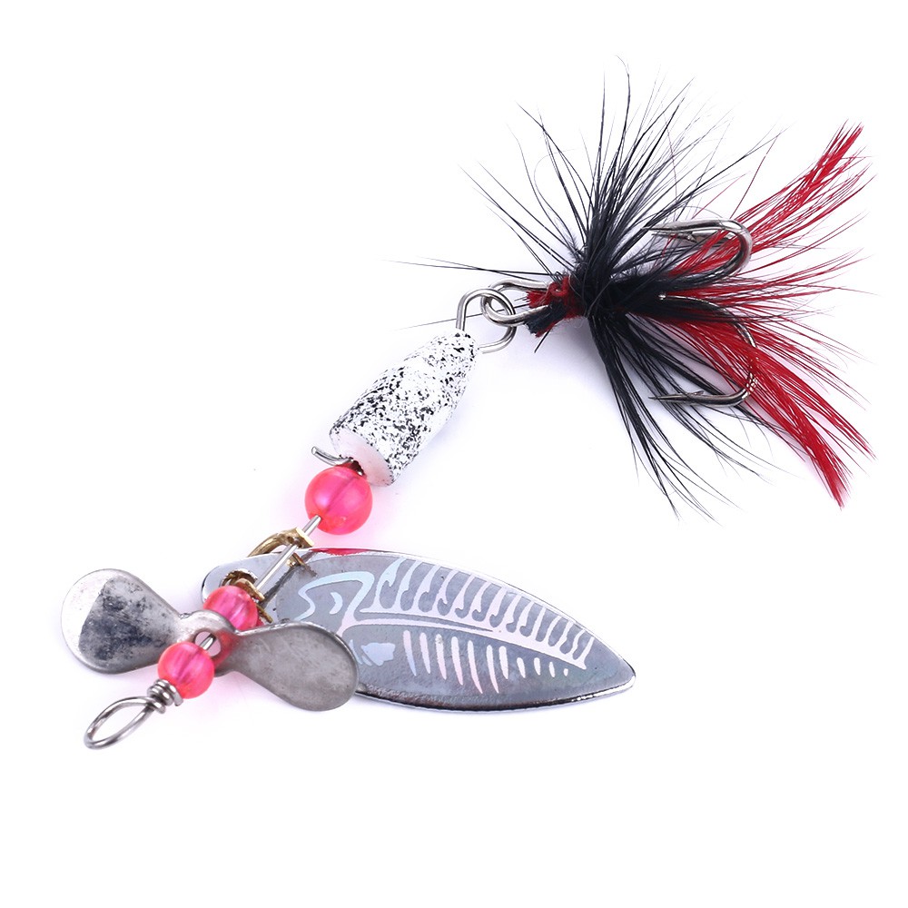 Hengjia 1Pcs Umpan Pancing Bentuk Ikan Sequin Bahan Metal dengan Bulu Fishing Lure Spoon Spinner