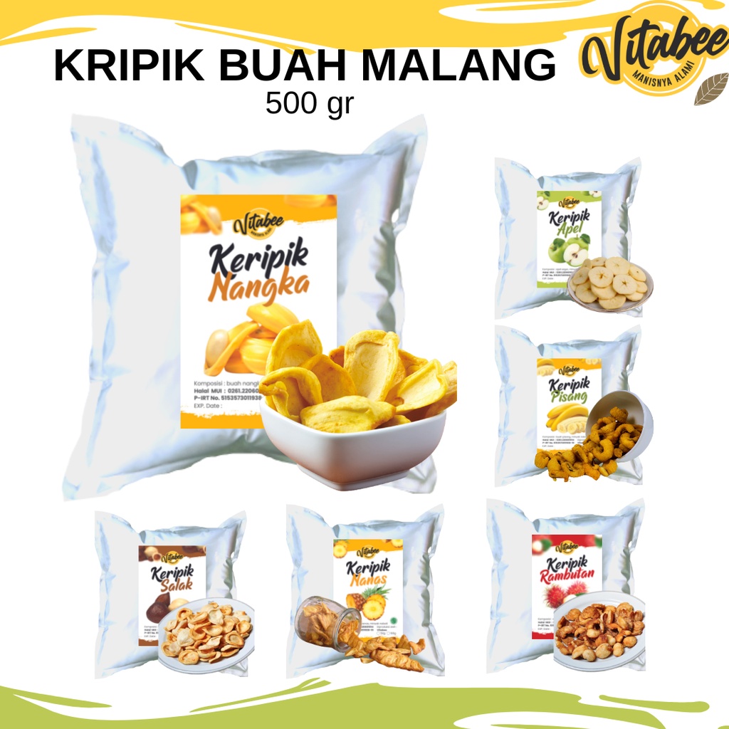 

Vitabee Kripik Buah Nangka Apel Pisang Nanas Mangga Rambutan Kiloan Kualitas Super Eksport 500 Gram - Vitabee Garansi Renyah