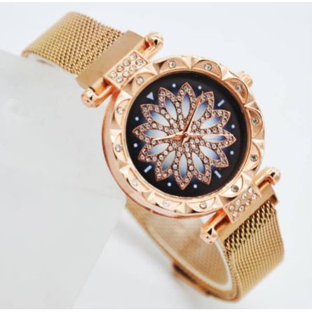 Cod bisa Bayar Ditempat Jam Tangan Wanita Magnetik Plat Bunga Diamond