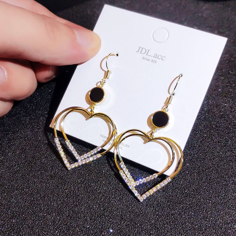 Selebriti Internet double-layer berbentuk hati Telinga hook high-grade anting-anting Korea selebriti