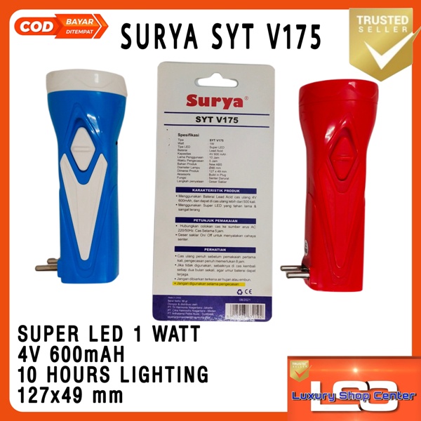 Senter LED mini lampu Emergency rechargeable merk Surya SYT-V175 PORTABLE