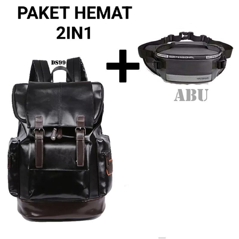 Tas Ransel punggung pria 2in1 Waistbag pria, Ransel kulit HDN distro bandung