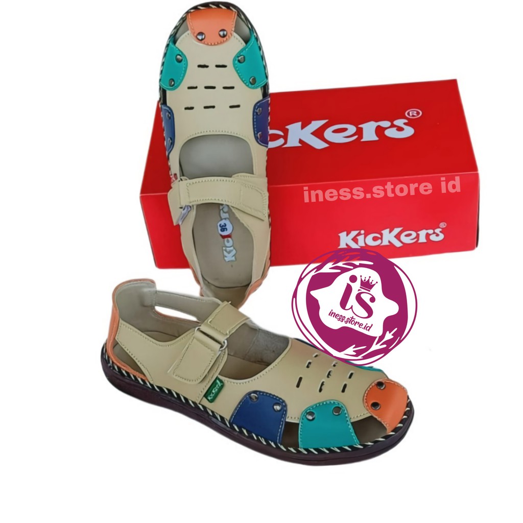 SEPATU WANITA KICKERS PREMIUM TERBARU KREM-TAN KODE LRS-4 MURAH GROSIR