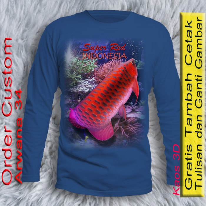 BAJU KAOS 3D PRIA | ARWANA RED LENGAN PANJANG | KAOS 3D ORIGINAL MURAH