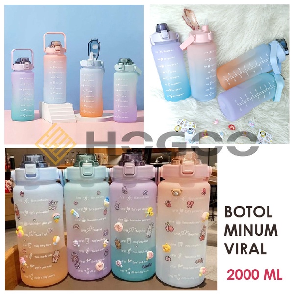 HOGOO BOTOL MINUM 2LITER 2000ML KOREA VIRAL PENANDA WAKTU - DIY STICKER RAINBOW