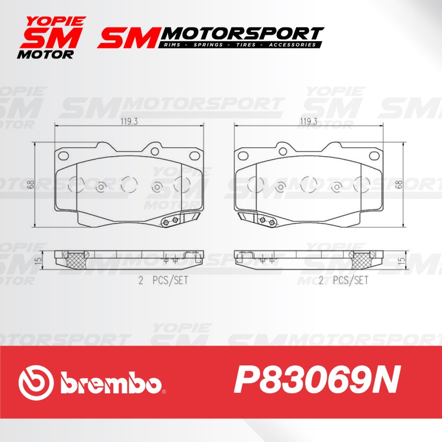 BREMBO Brake Pad Kampas Rem Fortuner 04 - 15 Hilux P83069N