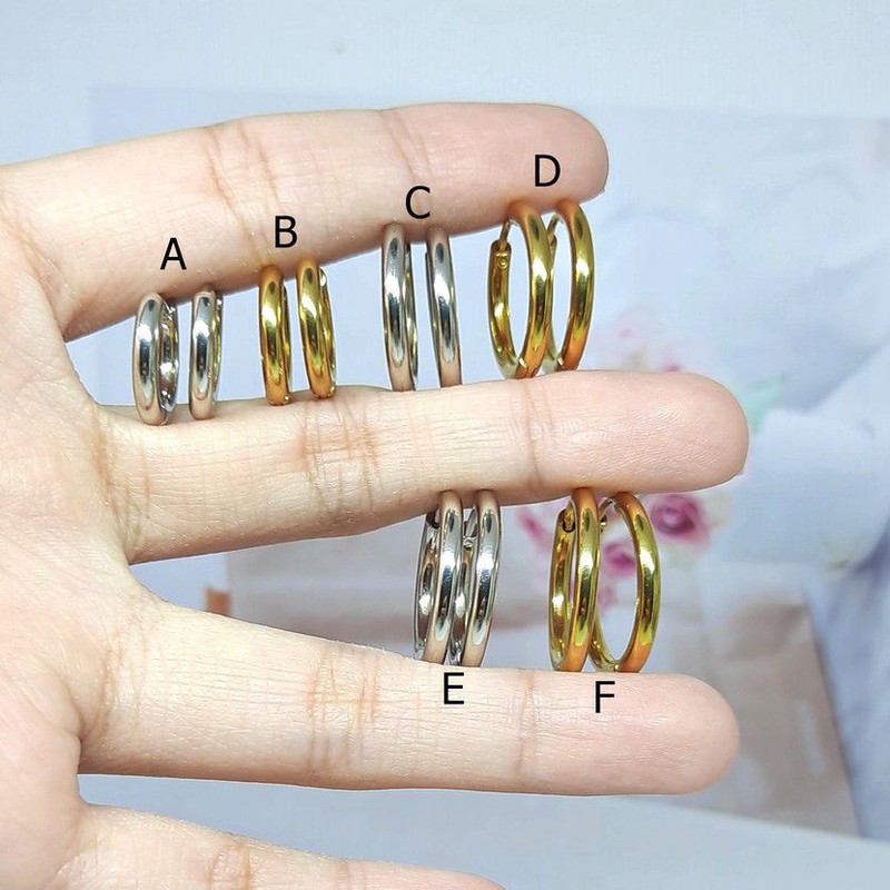 Anting Titanium Gipsy Bulat Polos Simple Giwang Bulat Love Silver Gold - BE377