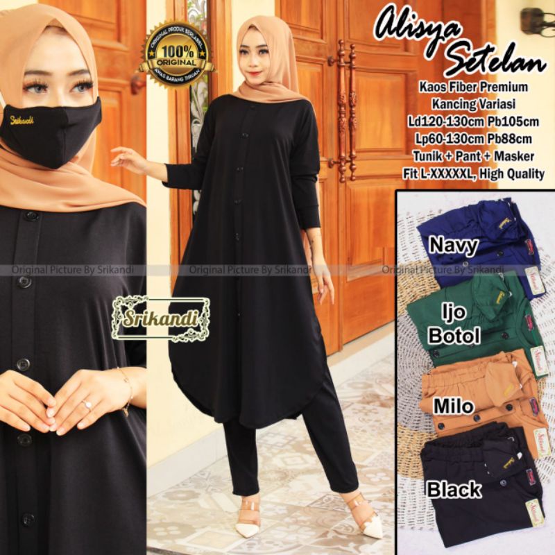 alisya setelan polos wanita bahan kaos fiber by srikandi