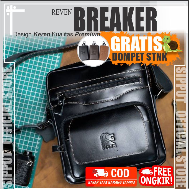 [COD]Tas Kulit Pria Waistbag pria Tas selempang pria kulit asli Reven Breaker Slingbag