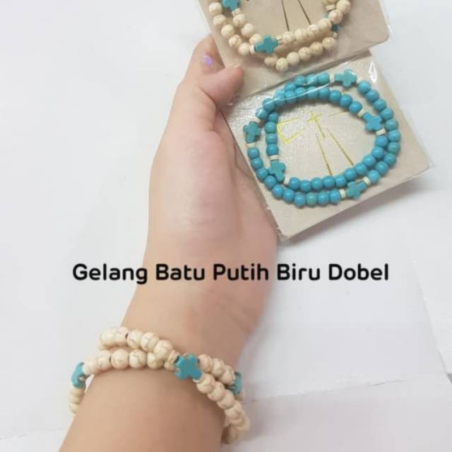 Gelang salib batu putih biru susun 2