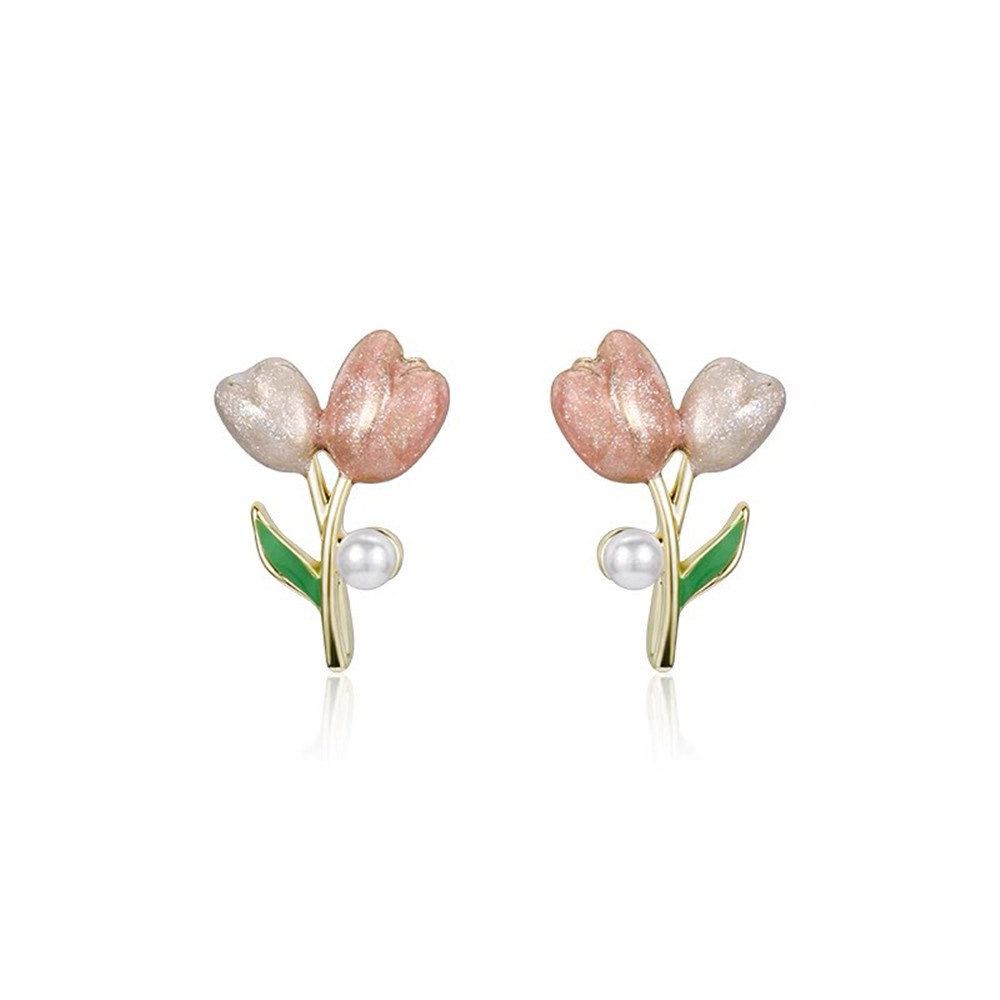 2022 Anting Tusuk Bentuk Bunga Tulip Warna pink Gaya retro Untuk Wanita