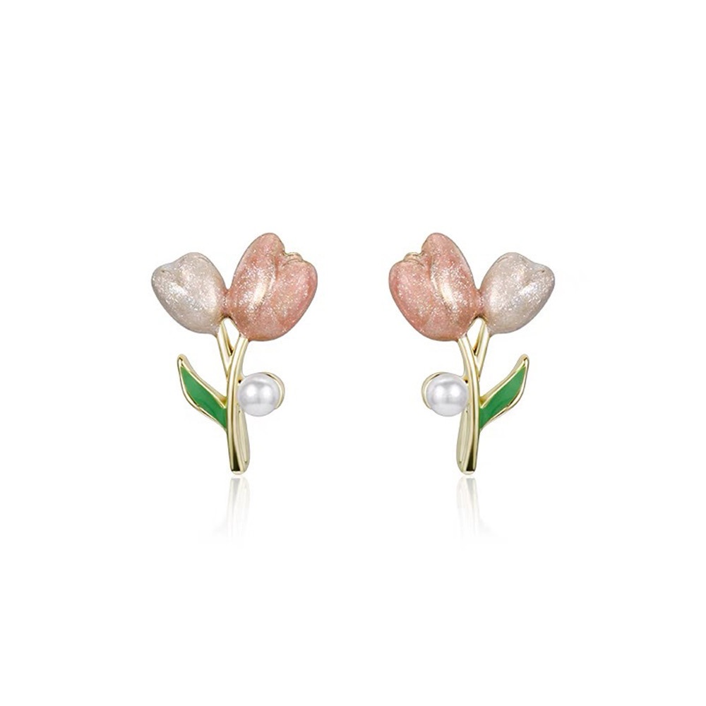 2022 Anting Tusuk Bentuk Bunga Tulip Warna pink Gaya retro Untuk Wanita