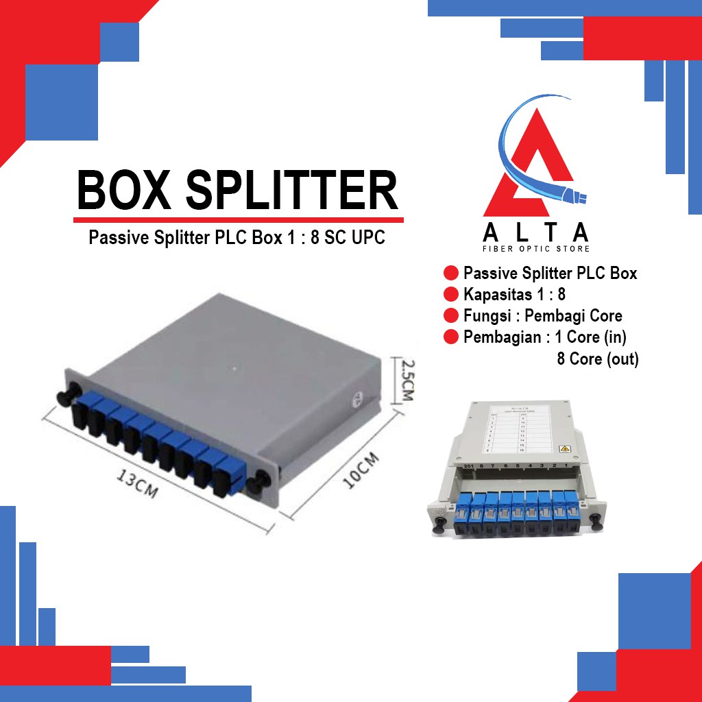 Box spliter 1:8 dan adapter SC-UPC fiber optic