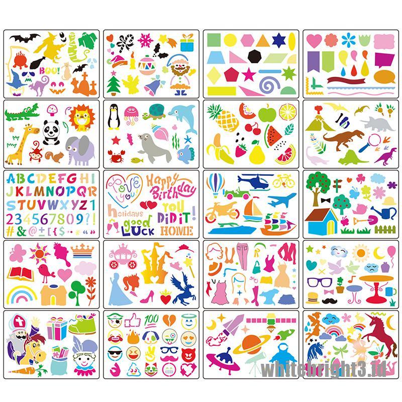 (white3) 20pcs / Set Cetakan Gambar Hollow Bahan Plastik Untuk Anak
