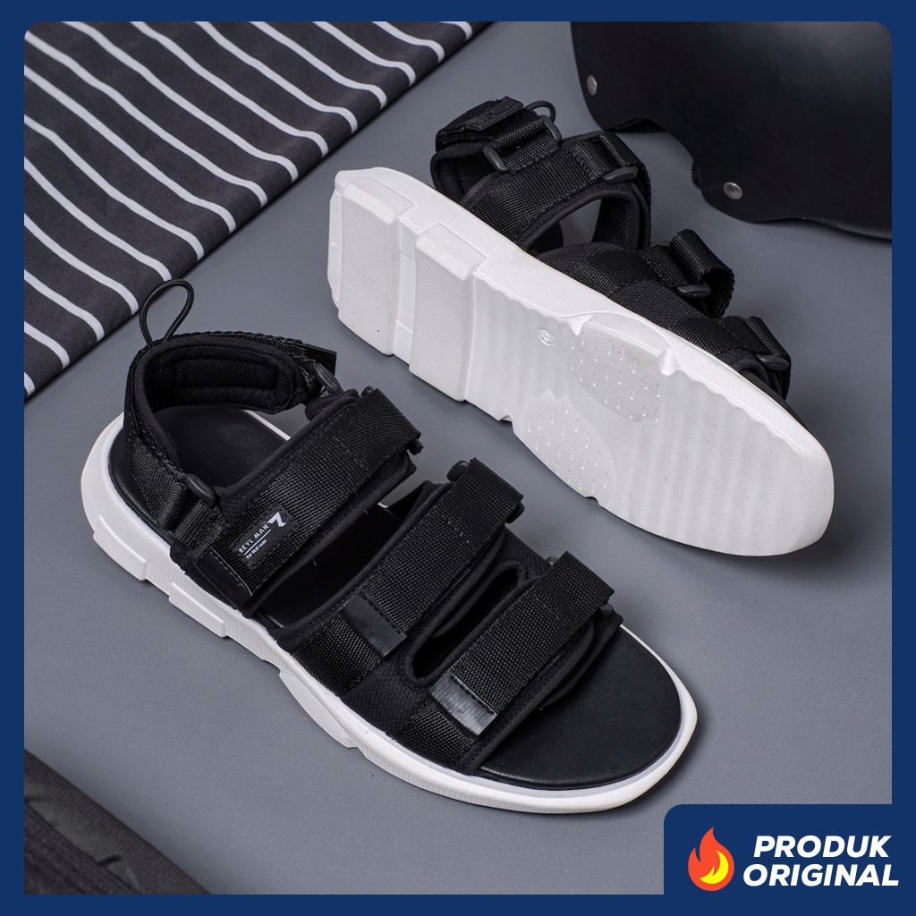 SECRET BLACK ORIGINAL x REYL MAN Sandal Gunung 2 in 1 Hitam Pria Casual Jalan Santai Traveling Main Harian Lebaran Sendal Sepatu Remaja Dewasa Fashion Distro Premium Outdoor Footwear Tali 3 Strap Big Size Ukuran Jumbo 44 45 Keren Terbaru Branded Kekinian