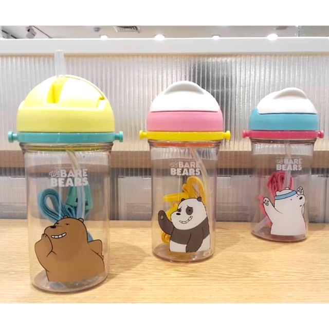 BOTOL MINUM ANAK MINISO / WE BARE BEAR WATER BOTTLE WITH STRAW 400ML ICE BEAR PANDA GRIZZ