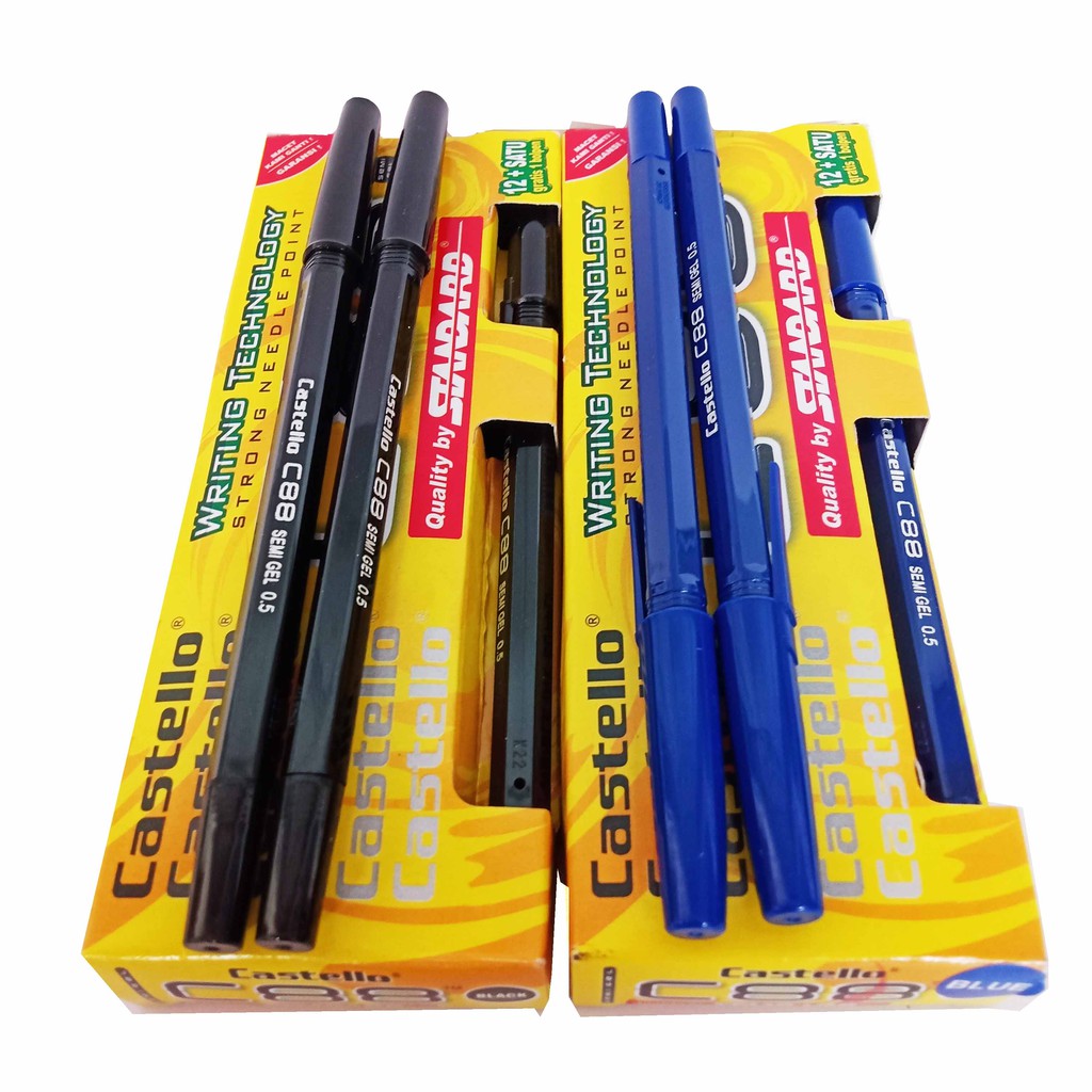 Isi 12 pcs Pulpen Bolpoin semi Gel Warna Hitam Biru Merah