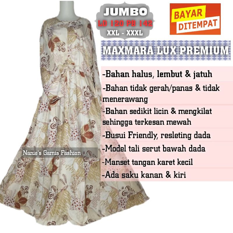 (COD) GAMIS JUMBO BUSUI LD 120 PB 142 XXL FIT XXXL MAXMARA LUX ANJANI COKSU BIG SIZE MUSLIM TERBARU