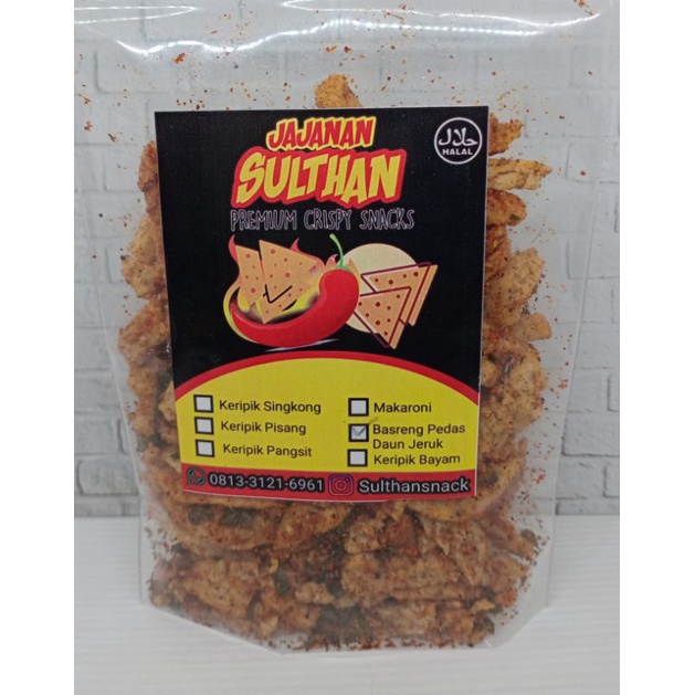 

aneka jajanan camilan keripik basreng keripik bayam pedas gurih renyah Sulthan food 250 gram