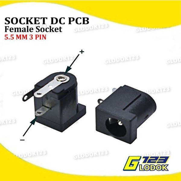 Soket DC 2.1 x 5.5 mm 3 Pin Female Mount PCB Power Socket Plug In Jack