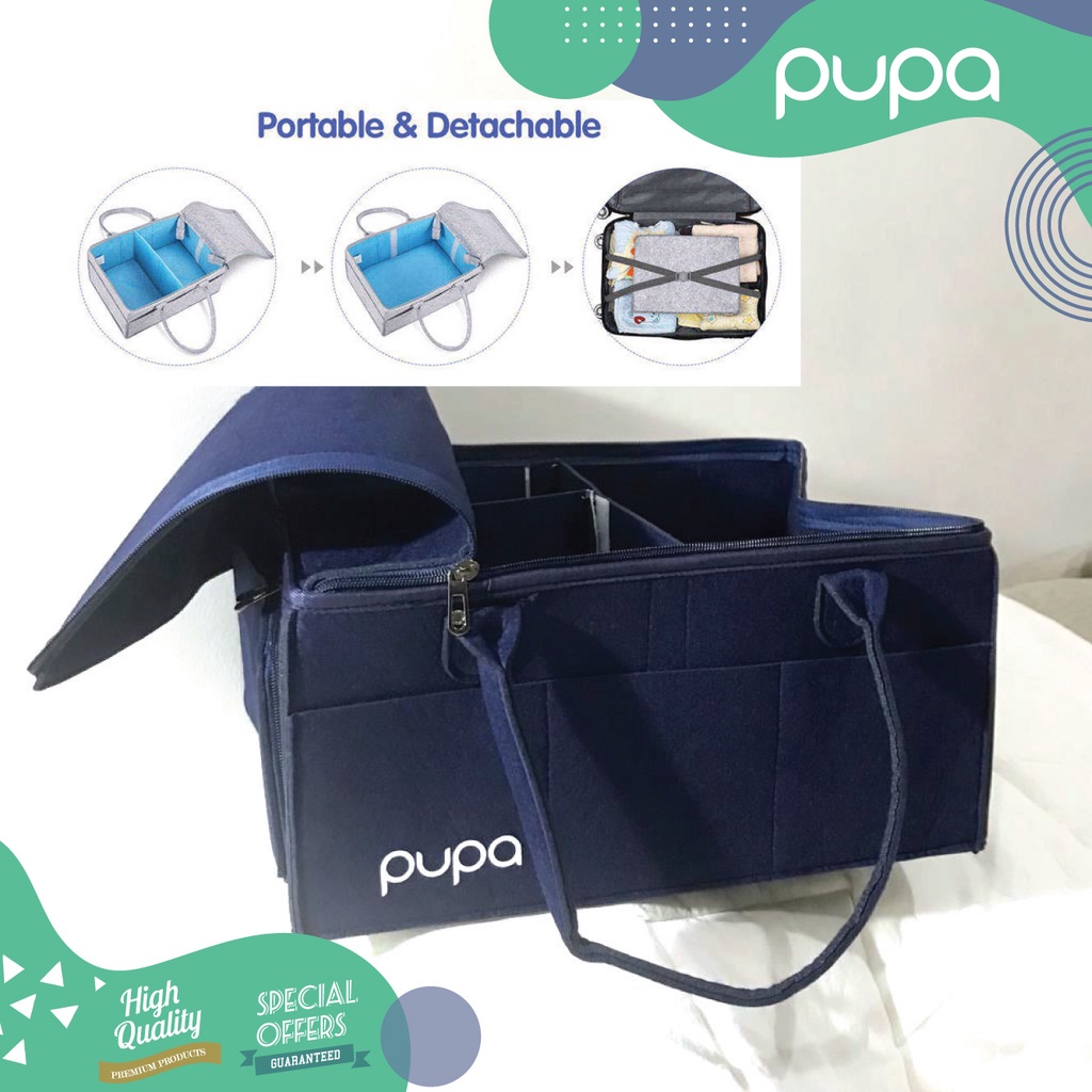 CADDY BAG BAYI + TUTUP RESLETING / FELT BABY DIAPER CADDY BAG ZIPPER - Caddy Bag Baby Tas Bayi Multifungsi Portable / Tas Diaper Bayi