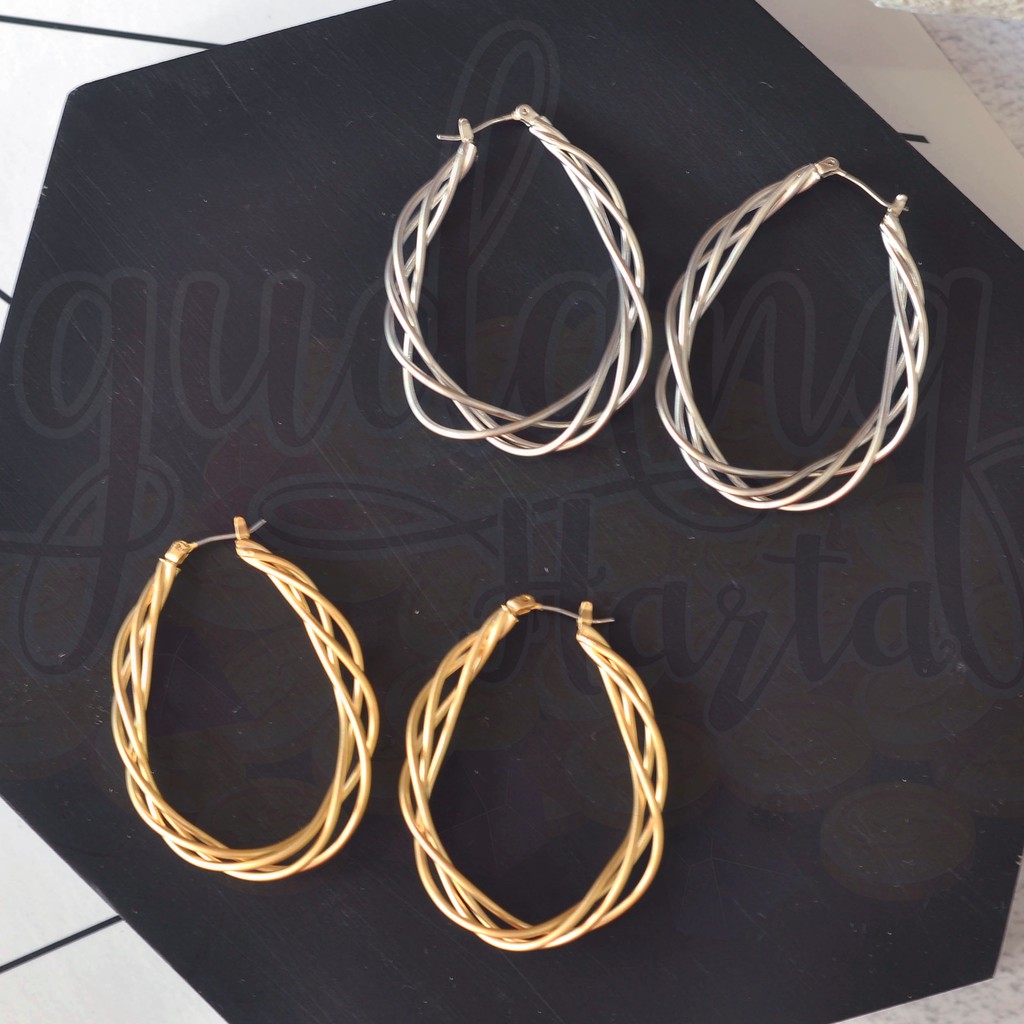 Anting Gold Silver Panjang Braid Unik Cantik GH 203241