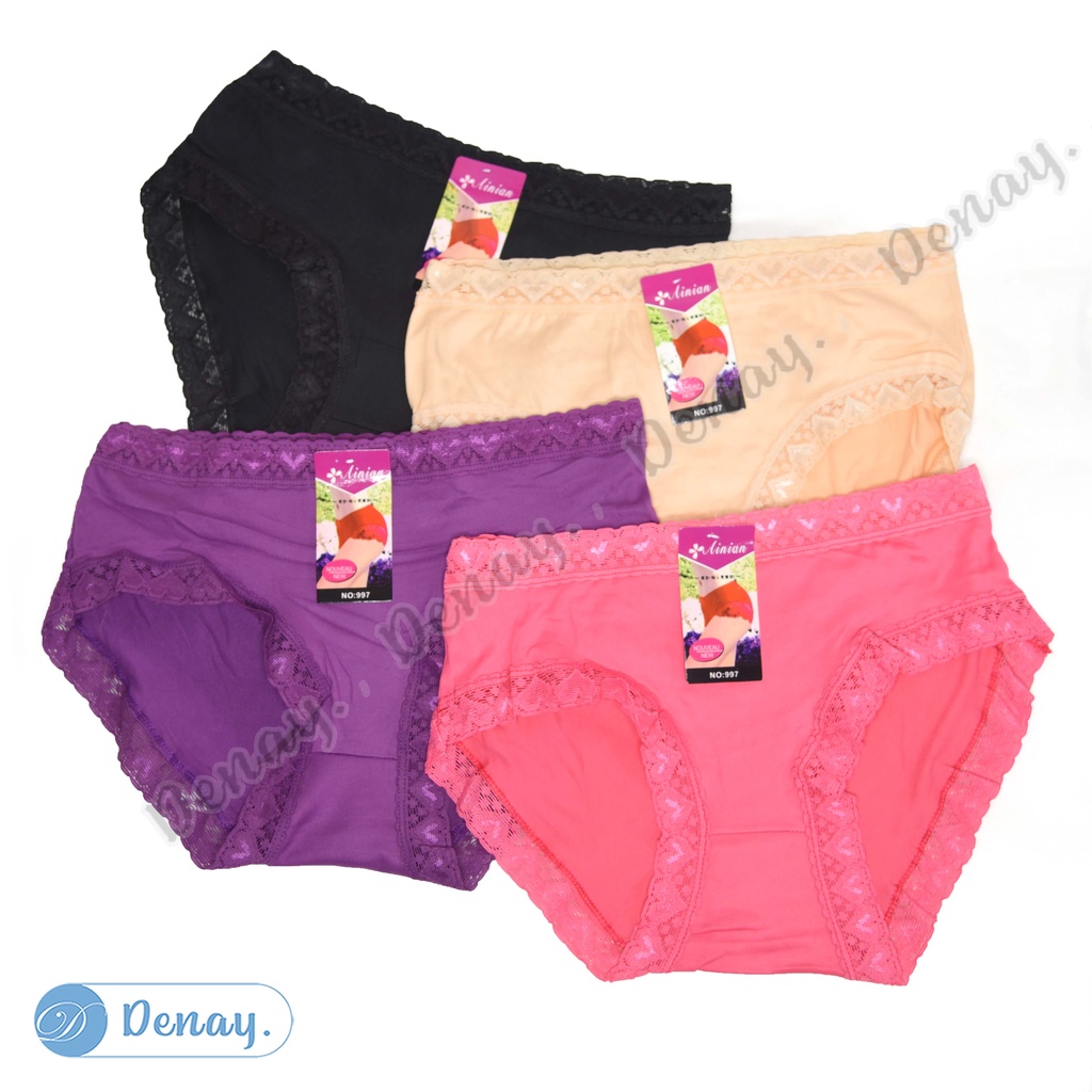 Tokodenay - Celana Dalam Wanita - CD Ainian 997 Renda Polos - Spandex Premium Quality - Isi 6 Pcs